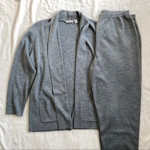Nordstrom Gray Wool Blend Knit Cardigan & Pants Lounge Set